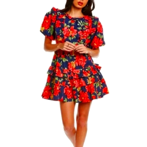 Floral Womens Dress in Red and Blue - Picture 3 of 3